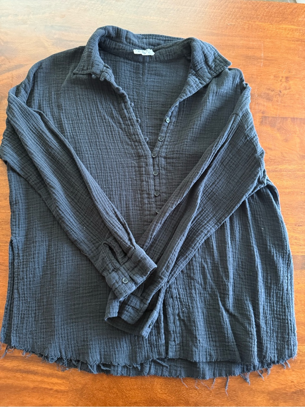 In Loom Black Gauze Button Front Tunic Top Medium
